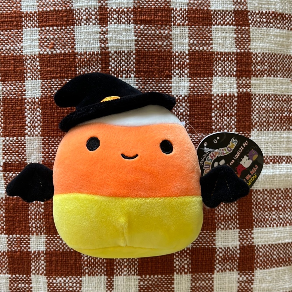 NWT Halloween Fall Mini Squishmallow Casey the Candy Corn Witch with Bat Wings